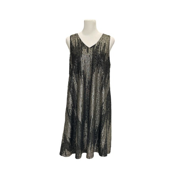 Everly Black‎ and Gold Metallic Dress Size Large - Picture 1 of 6